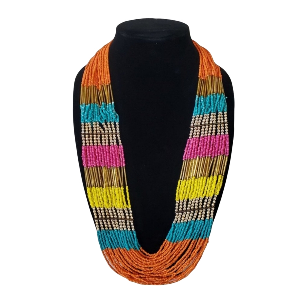 29" Vibrant Tribal Boho Multi-Strand Vibrant Color Statement Necklace